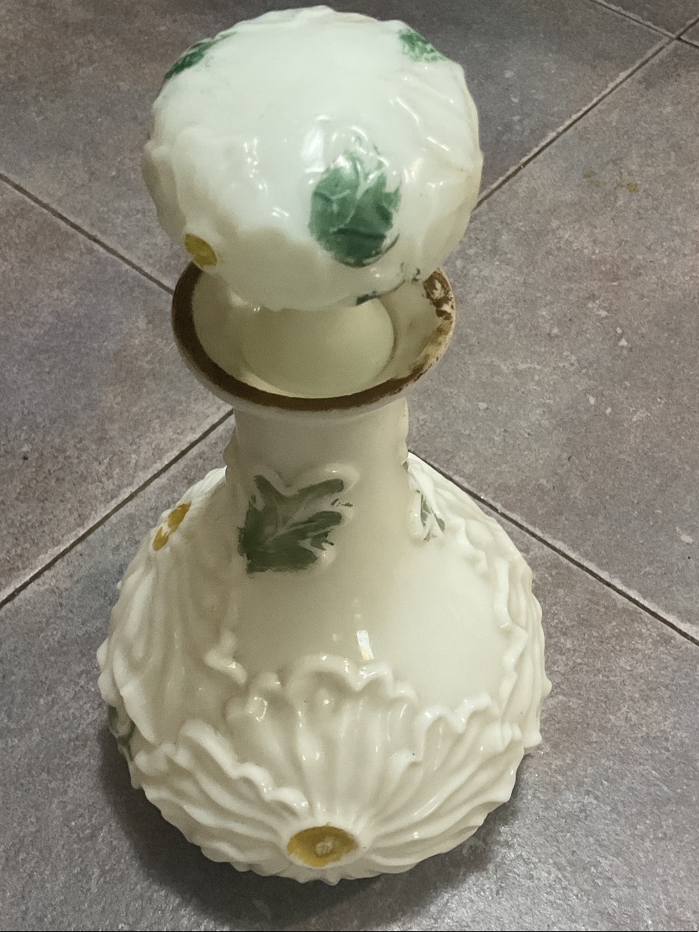 Cream and Green Floral Glass Decanter - Elegant Home Accent